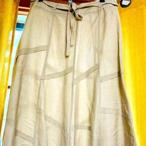 Susan Bristol Khaki beige tan colored long maxi skirt with belt